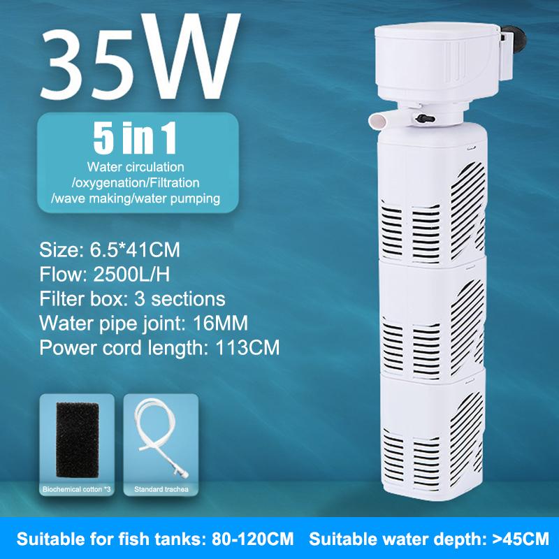 5 In 1 Aquarium Filter Pump Fish Tank Submersible Air Oxygen Aerator Aquarium Air Pump Water Circulation Changer Pump Wave Maker