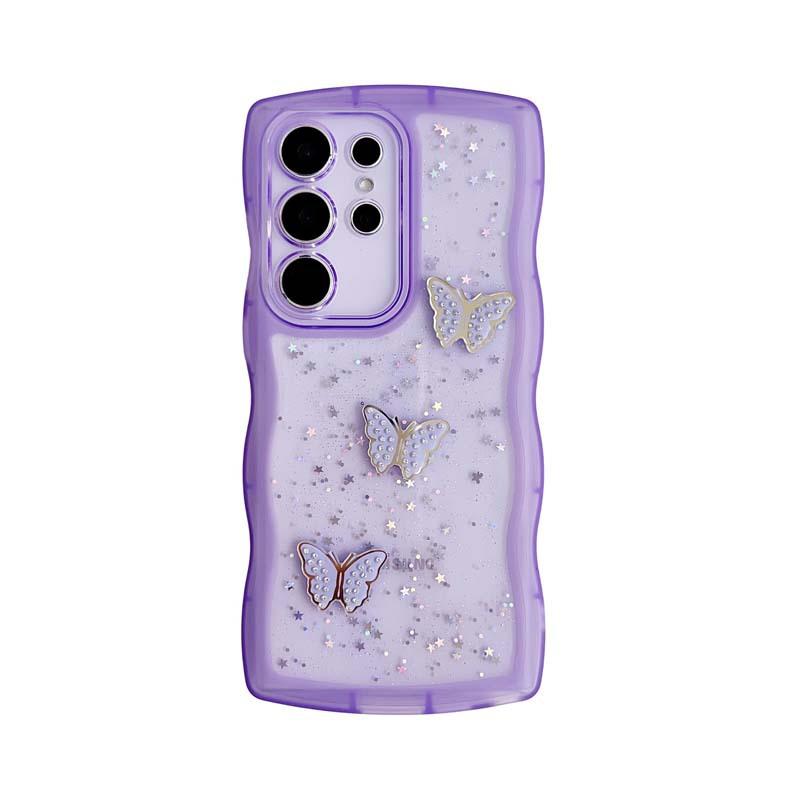 Applicable To Samsung S25 Mobile Phone Case, Epoxy Glitter S23 Wavy Butterfly A05 Anti-drop A73 Transparent Protective Case