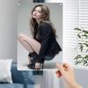 Vintage Metal Wall Art Sign, 2D Flat, Metal Sign Plate - Elegant Female Portrait Poster with Long Dark Hair, Minimalist Home Decor