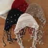 Hollow Out Hollow Pearl Tassels Knitted Hat Crochet Flower Ethnic Style Hat Cute Knit Cap  Girls