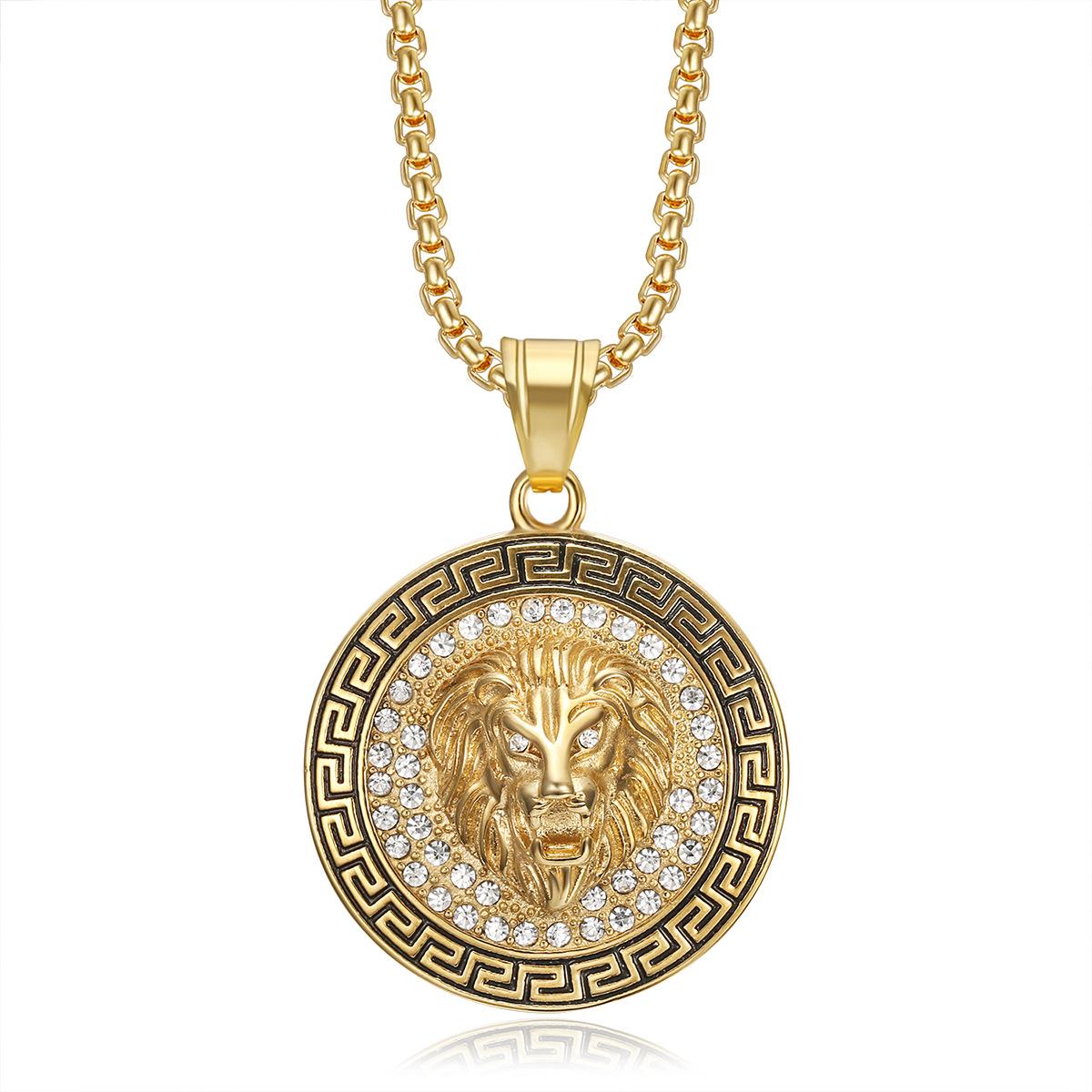 Round Brand Lion Head Pendant Necklace 2026 Fashion Trend Inlaid Zircon Men s Party Jewelry Accessories 60CM