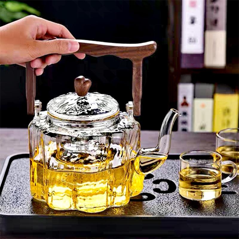 Large Capacity 1300ml Wooden Handle Glass Teapot High Borosilicate Heat Resistant Glass Beam Tea Pot Kungfu Tea Set Teaware