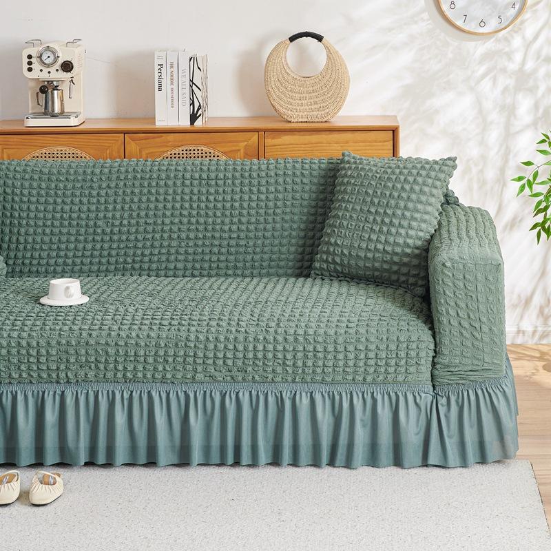 Korean Style Small Fresh Sofa Cover Seersucker Skirt Model All Inclusive Cover Universal Lazy All Inclusive Full Cover Elastic Cover