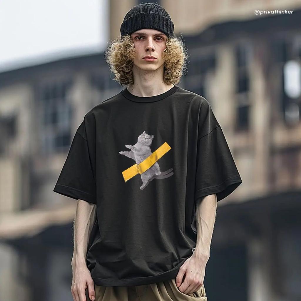 Duct Tape Kitten Grappige Grafische T-shirts Voor Mannen Mode Casual Tops Oversized Katoenen Kleding Hip Hop Mannen Korte Mouw T-shirts