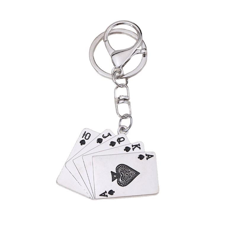 Cross-border Alloy Flat Playing Card Keychain Pendant Keyring Decoration