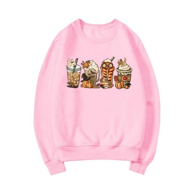 Cozy Pullover Sweater Sweatshirt Clothes Women Fall Pumpkin Spice Halloween Coffee Lover Horror XXXL розовый 1490₽