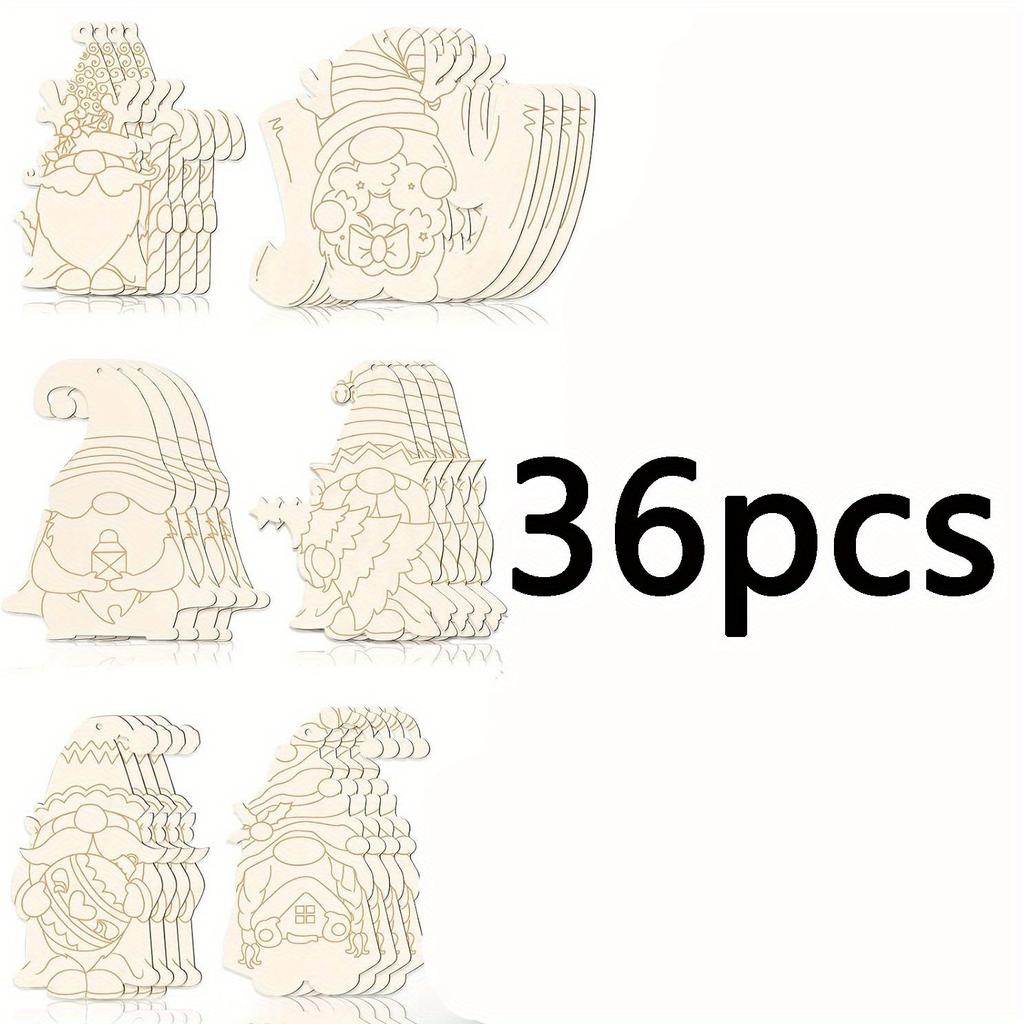 6/12/24/36 Unfinished wooden cut-outs, festive Christmas dwarf wooden decorations suitable for DIY crafts and painting