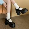 Klobige Plateau-High Heels Pumps Damen Frühling 2025 PU-Leder Knöchelriemen Mary Jane Schuhe Frau Dicke Ferse Weiß Lolita Schuh
