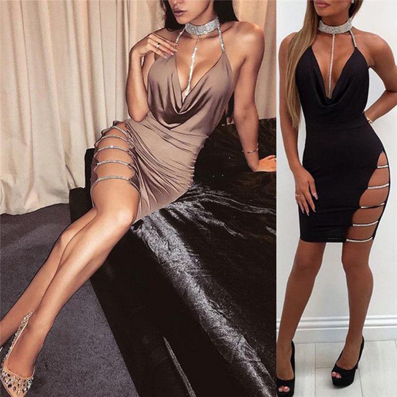 

Sexy Spaghetti Strap Cutout Bodycon Dress with Side Slit XXL