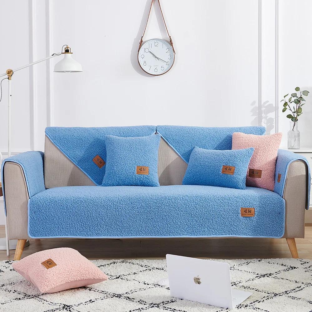 

Противоскользящий чехол для дивана, мягкий напольный коврик для эркера, плюшевые чехлы на диван для гостиной, однотонное утолщенное полотенце для дивана из овечьей шерсти 70X70