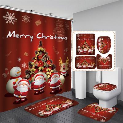 Weihnachtsmann-Weihnachts-Duschvorhang-Set, Badematte, rutschfester Teppich, Badezimmer-Trennwand, wasserdicht, Heimdekoration, Cortinas Para BañO