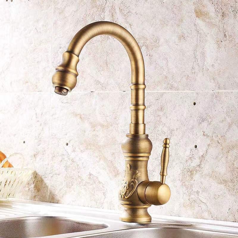 Antique Kitchen Faucets Deck Mounted Single Handle Hot Cold Vessel Sink Mixer Tap Brass 360 Degree Kitchen Bathroom Taps