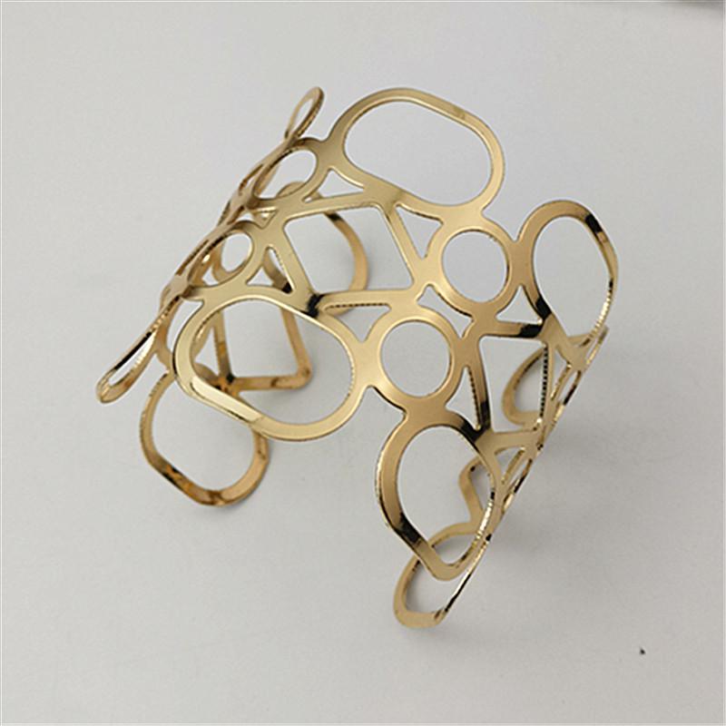 Women's Gold-Plated Hollow Metal Wide Bracelet