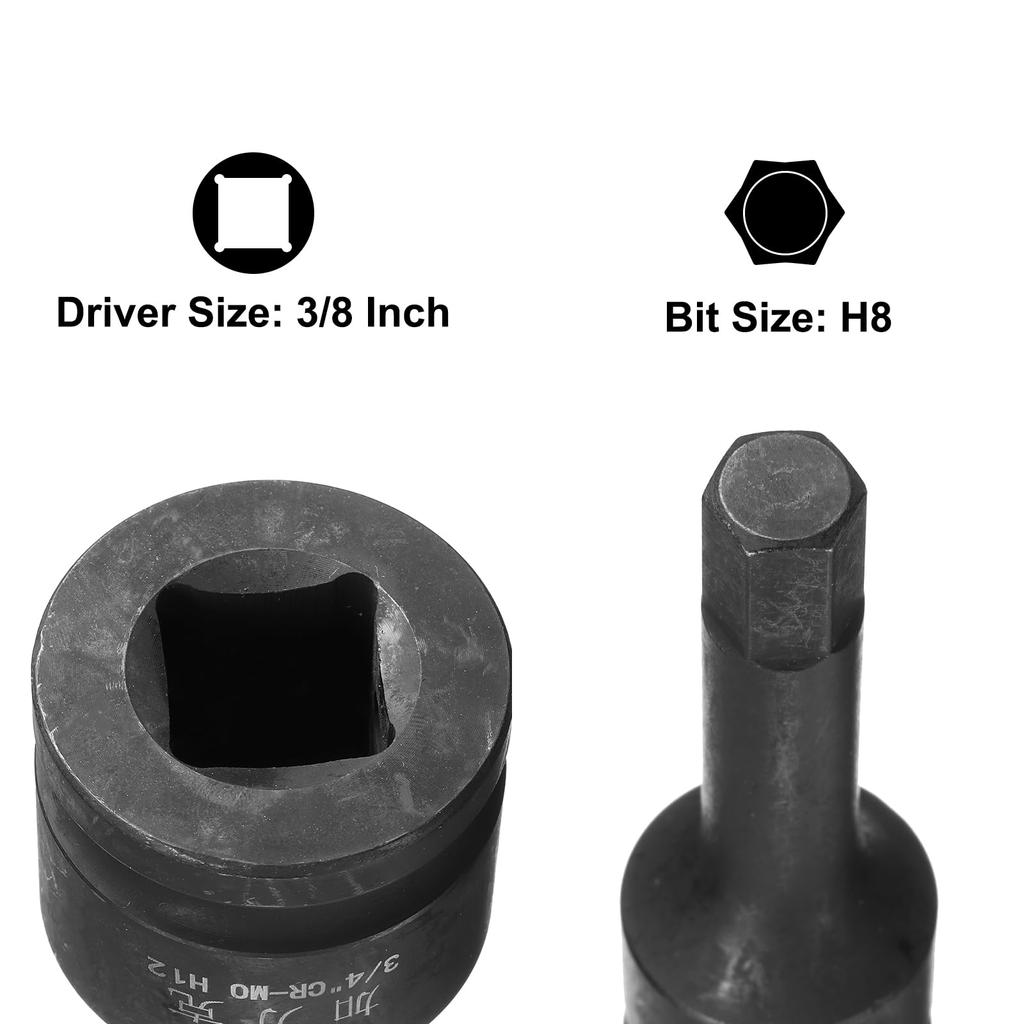 uxcell 6pcs Drive x H8 Impact Hex Bit Socket Metric Length Steel for Use with Impact Drivers and Hand Ratchets 1/2" (8mm) 2.36" CR-MO