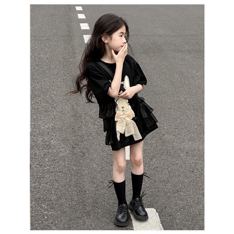 Dívčí tričko s krátkým rukávem, sukně, volný top, dětský letní bavlněný top s půl rukávem