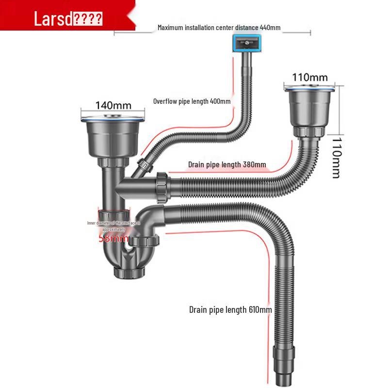 Larsd Kitchen Double Sink Drain Pipe Set