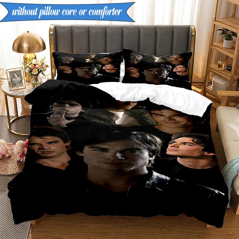 3PCS Two Men In Suits Damon Bedding Set,Including 1pc Duvet Cover And 2pcs Pillowcases Perfect for Bedroom, Dormitory, Fan Christmas Gift