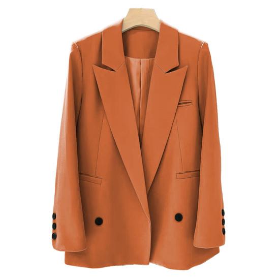 Women Business Suit Coat Lapel Long Sleeve Pockets Buttons Placket Office Suit Jacket Solid Color Work Office Outwear