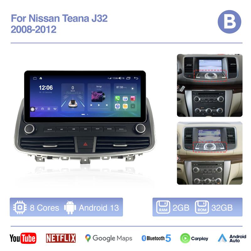 

12.3 For Nissan Teana J32 2008-2012 Car Multimedia Video Player GPS Navigation Radio Android13 8Core 8+256 Carplay 4G 360camera