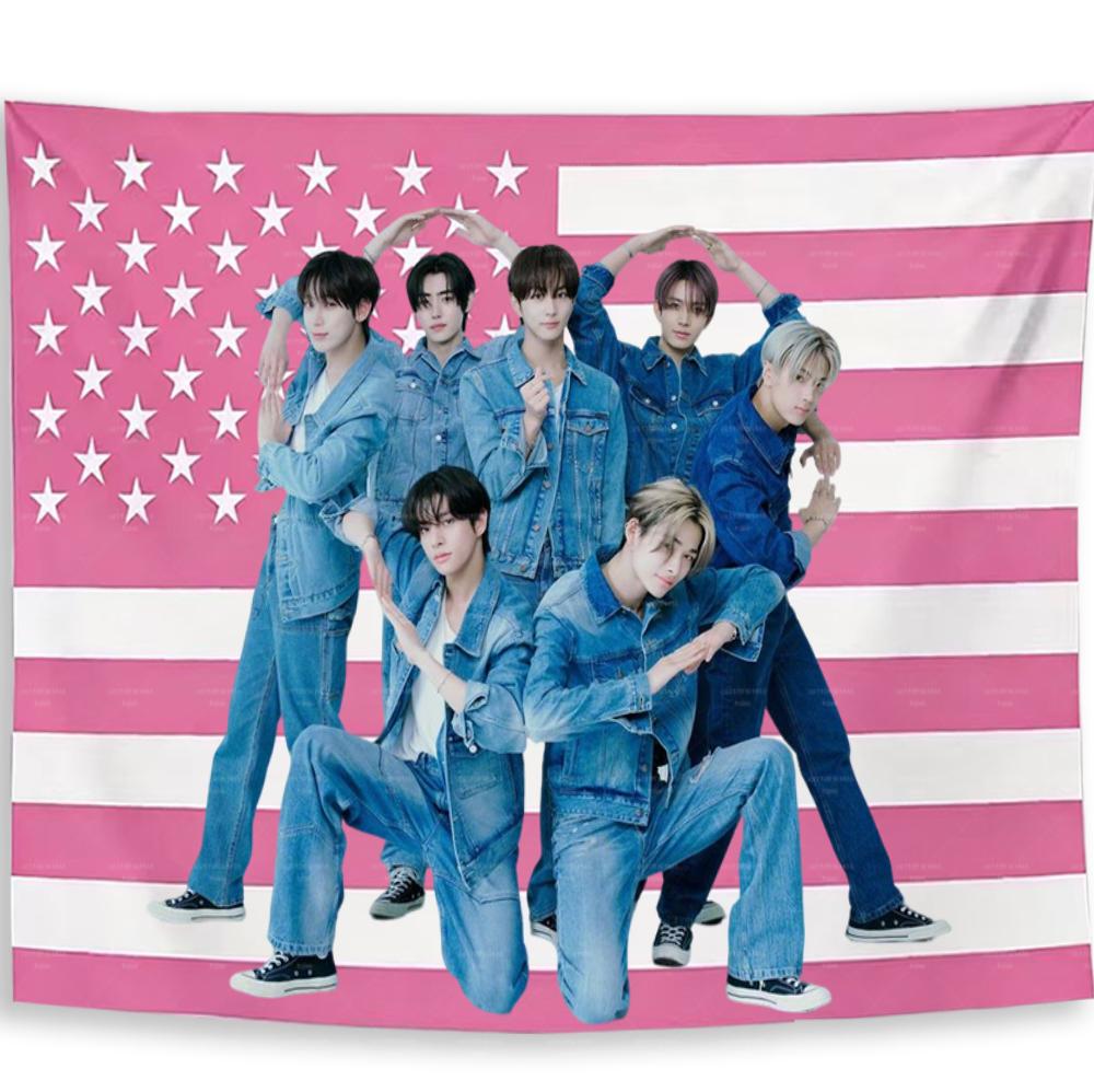 Kpop Boygroup Amerikanische Flagge Wandteppich Wandbehang für Schlafzimmer Wohnheim Hintergrund Konzert Fans Geschenk