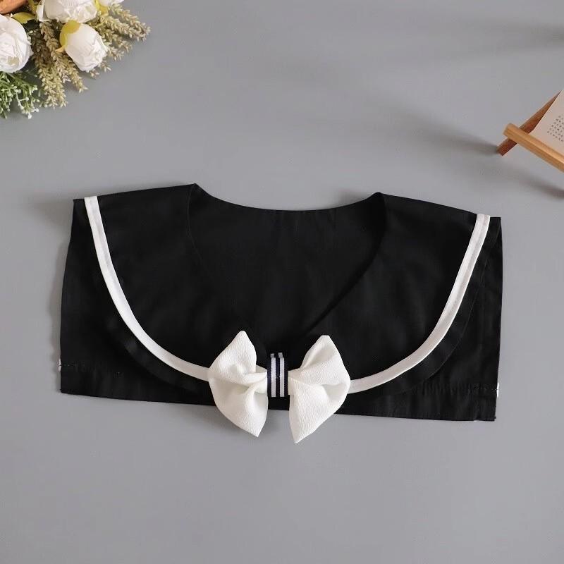 Womens Sweet Front Bowtie Navy Style Shawl Fake Collar Girls Detachable Blouses Top False Collar Woman Decorative Scarf Wrap