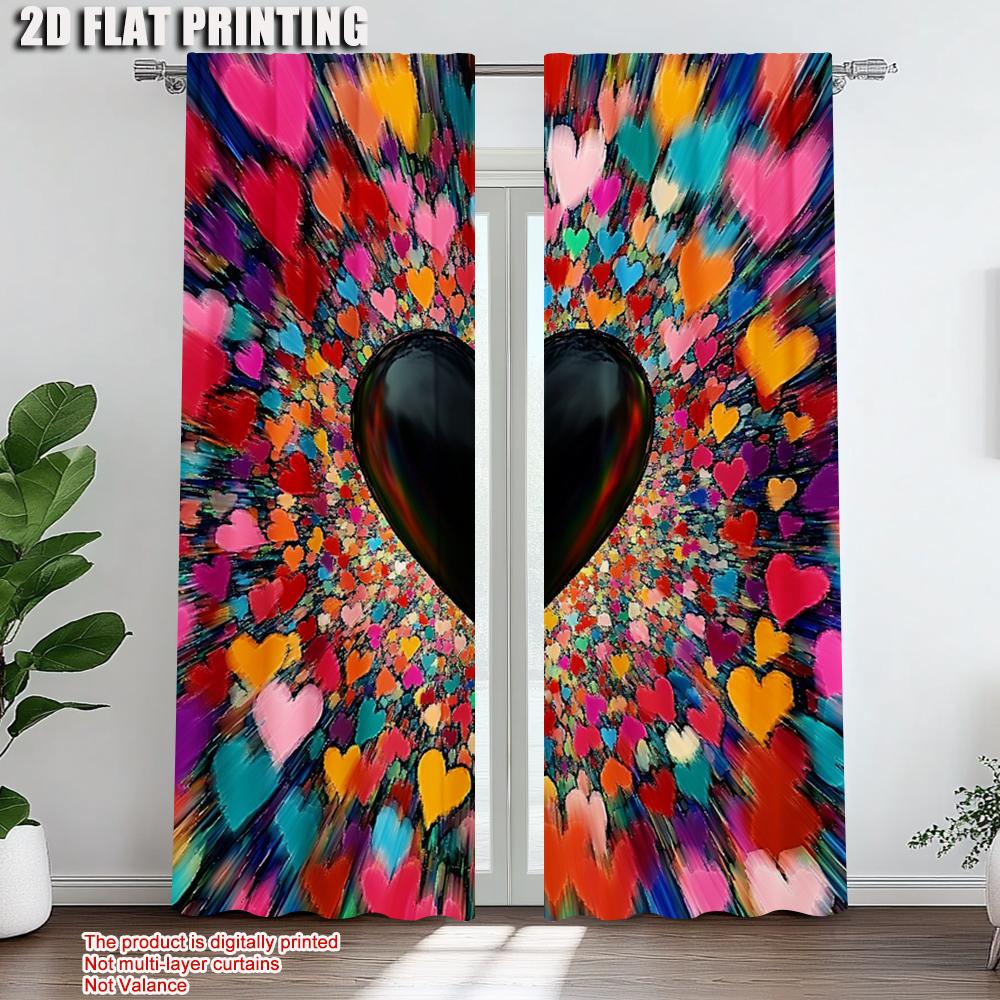 2pc    Scene Curtains Vintage Style Valentine's Day Machine Washable Polyester  Without Electricity Wall Decor Suitable for Indoor