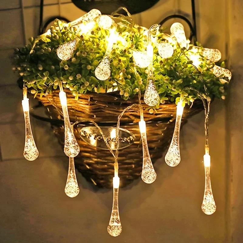 Battery Powered Water Drop String Lights 1.5M-10M Fairy Lights for Indoor Christmas Bedroom Decorations LED Holiday Lighting