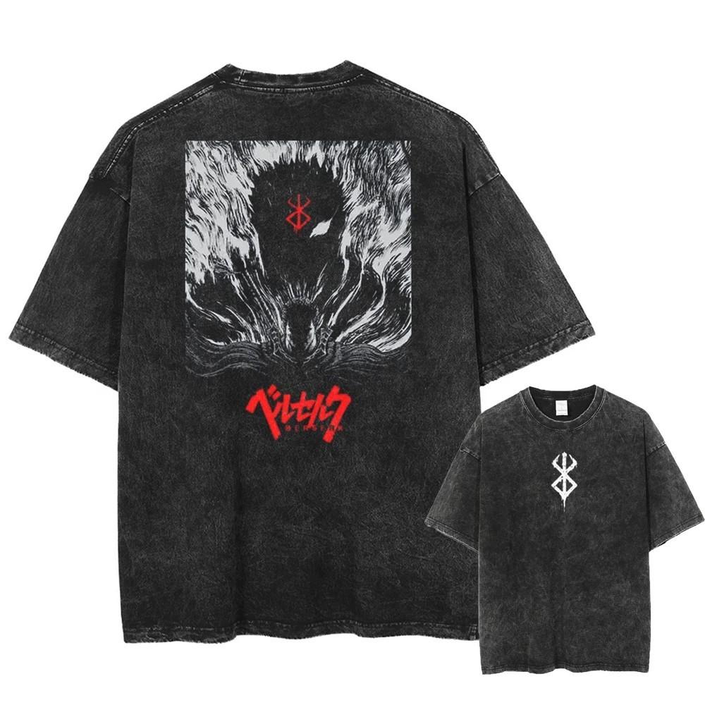 Berserk Anime T-Shirts Grafikdruck Baumwolle Unisex Gewaschenes T-Shirt Guts