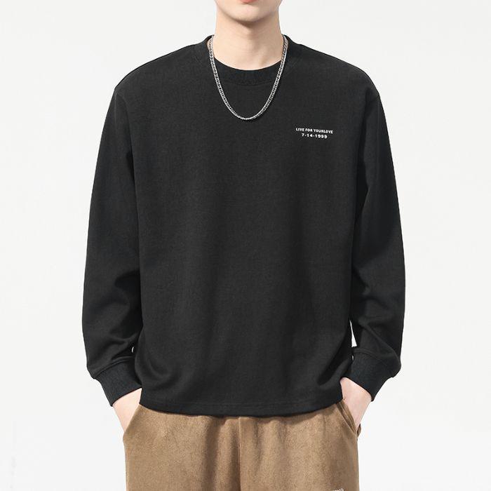 Shanggu Menswear | Retro Round Neck Men s Autumn Letter Print Casual Hoodie (260g) L