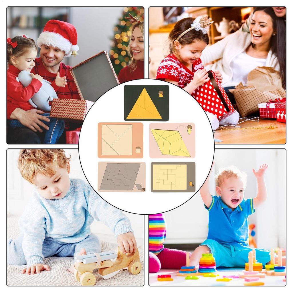 Irregular Shape Triangle Puzzle Colorful Logic Training Wooden Block Puzzle Montessori Three-Dimensional Geometric Puzzles