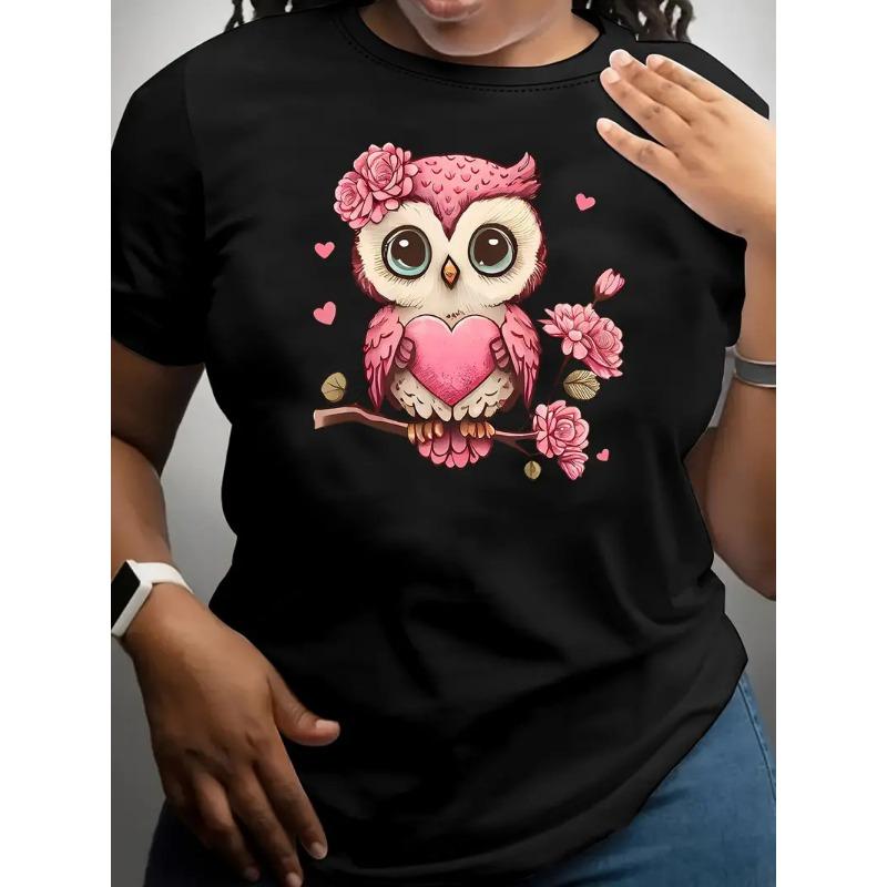 Summer Round Neck 3D Love Print Top Fashionable Casual Short Sleeved Women's T-shirts