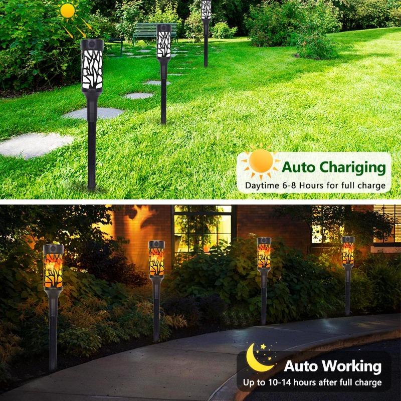 4PCS New Round Solar Flame Lamp IP65 Waterproof Outdoor Lawn Light Flickering Atmosphere Lighting for Courtyard Garden Villa Landscap