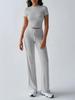 2025 European & American Women's Spring/Summer Solid Color Round Neck Set - Short Sleeve Top & Long Pants