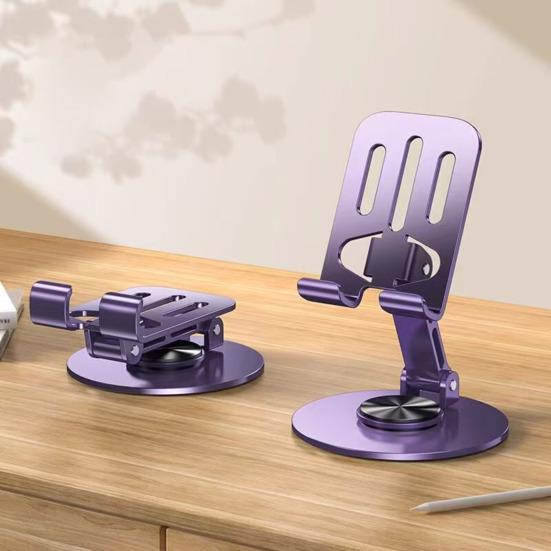 Phone Holder Foldable 360 Rotation Adjustable Desk Stand Metal Anti-Slip Silicone Pad Bracket for Phones Tablets
