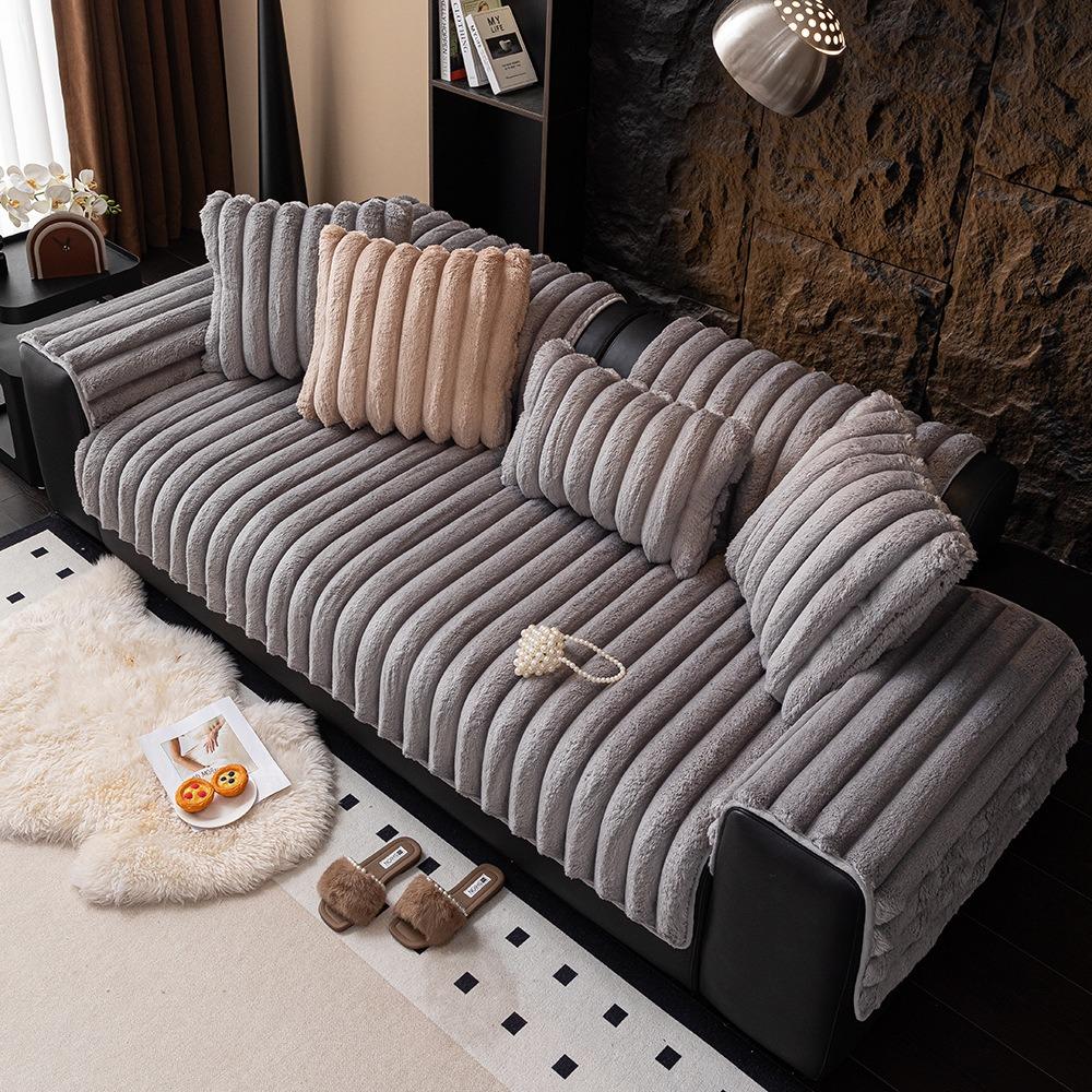 Winter Anti Slip Thick Cushion Universal  Imitation Camel Plush Sofa Towel Home Decoration Minimalist Modern Sofas Cover Cloth Living Room