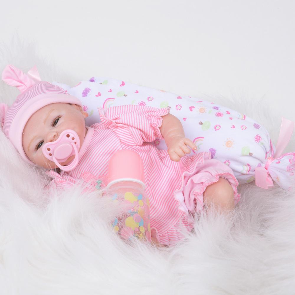 Lifelike Baby Reborn Dolls Rooted Mohair Silicone Vinyl Fake Newborn Doll Baby