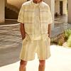 Kith Thompson Crochet Button-Down Striped Colorblock Short Sleeve Knit Shirt Men Tops Beige KHM031095-105