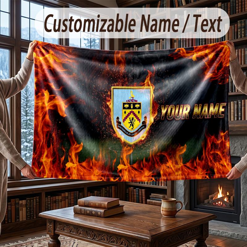 Custom Name Flannel Throw Blanket Burnley Football Pattern Warm Home Decoration