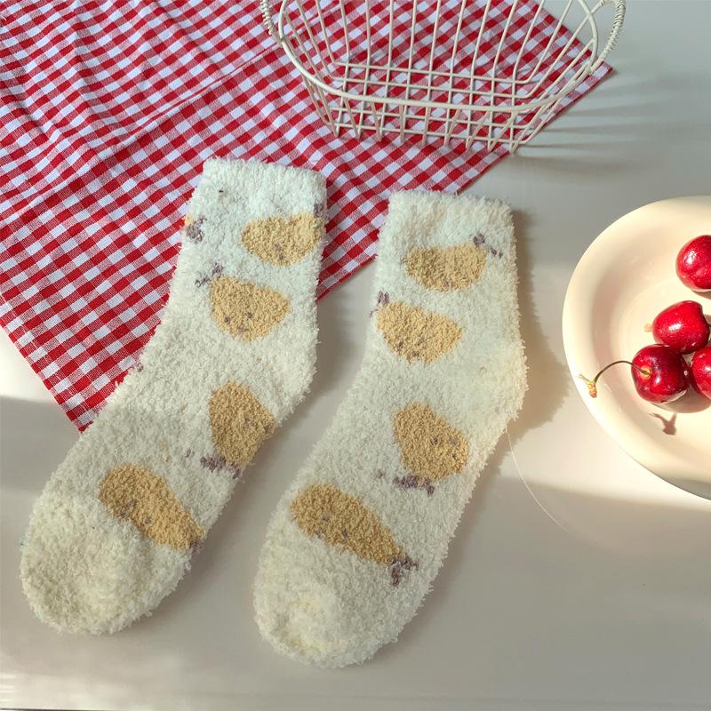 Autumn And Winter Coral Fleece Socks Women S Fruit Cute Girl Medium Tube Floor Socks Women S Fleece Thickened Sleep Confinement Socks One size fits all