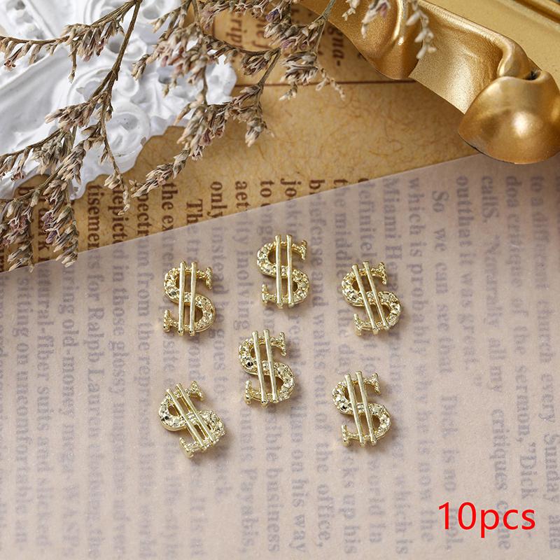 10Pcs Dollar Sign Nail Art Charms 3D Alloy Shiny Usa Money Sign Nail Decoration Luxury Manicure Diy Accessories