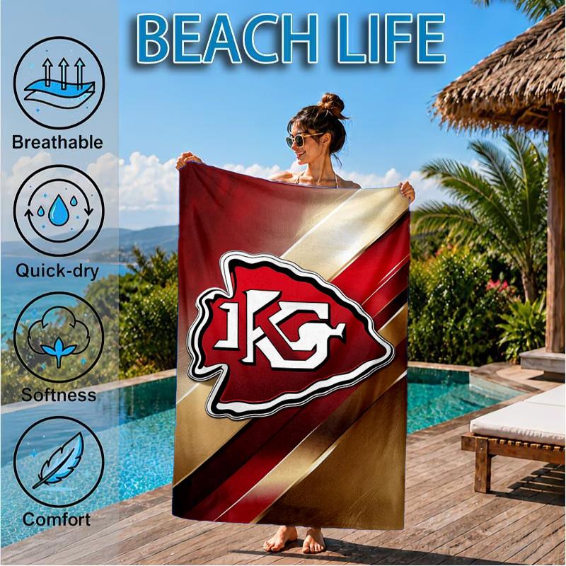 City Chiefs Emblem Printed Microfiber Beach Towel, Soft And Absorbent, Quick-Dry, Ideal for Summer Travel, Beach Essential, Swimming Pool