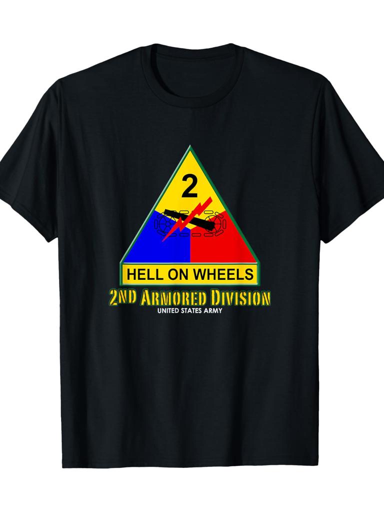 2nd Armored Division Pattern Design100 Cotton Summer Oneck Short Sleeve Casual Printed Unisexs Tshirt