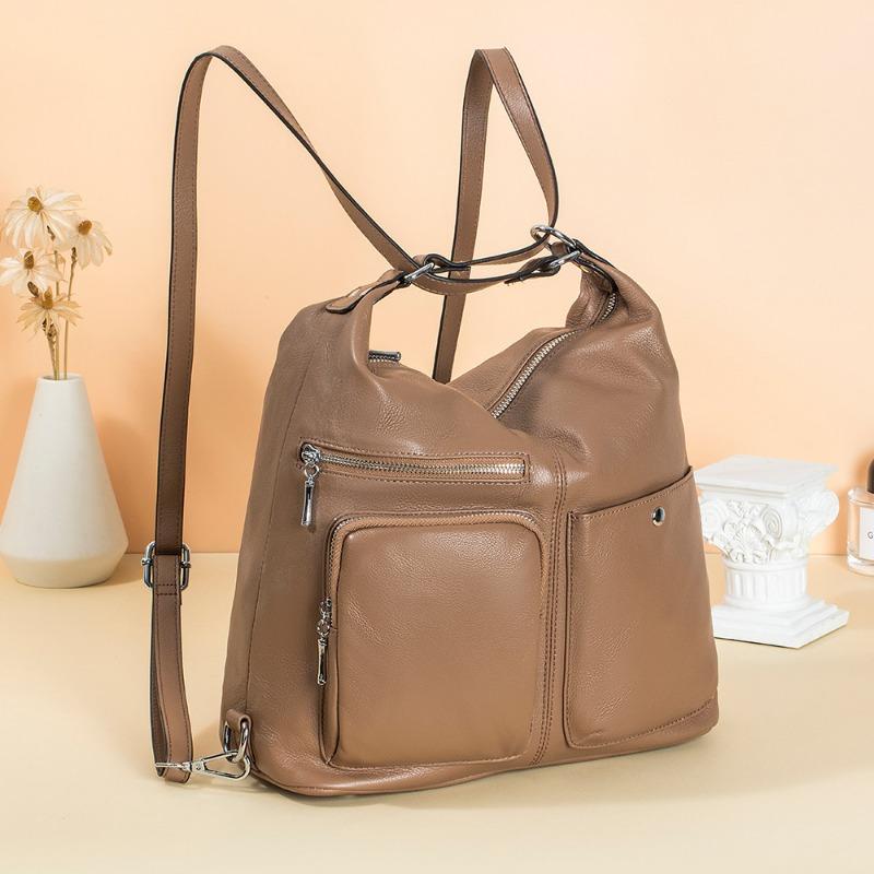 Multi-purpose Backpack Female Genuine Leather Female Baotou Layer Cowhide Bag Fashion Single Shoulder Oblique Span Bag Large Capacity