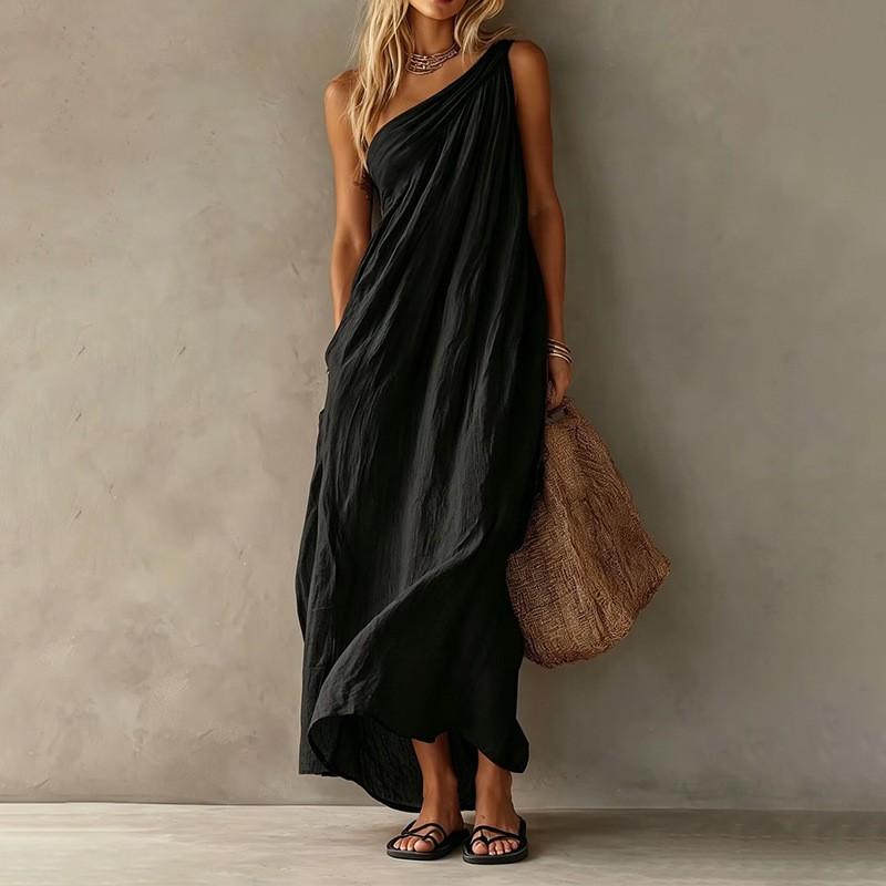 Elegantes einfarbiges ärmelloses Maxikleid Damen 2026 Slim Fit Hoher Bund Fließend Lang