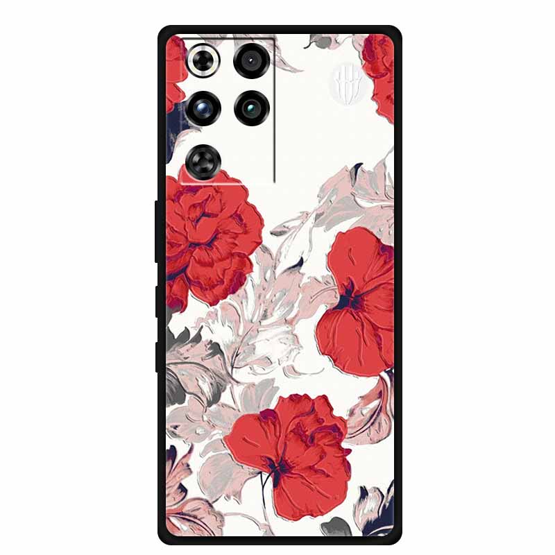 For ZTE Nubia RedMagic 11 Pro 5G Case 3D Emboss Flowers Relief Soft Black Silicone Back Cover For ZTE Nubia RedMagic 11Pro Funda