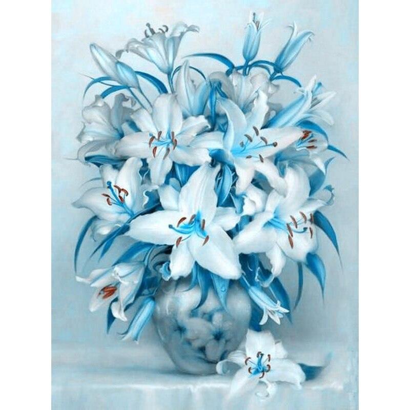 Flower DIY 5D Diamond Painting Full Round Diamond Embroidery Blue Cornflower Mosaic Cross Stitch Basket Rhinestones Decor