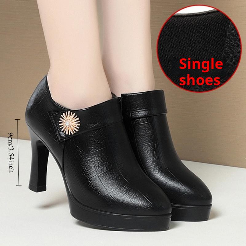 

Туфли с глубоким вырезом, водонепроницаемые туфли на платформе и высоком каблуке для женщин, универсальные туфли, женские кожаные туфли, туфли из тонкого бархата 40