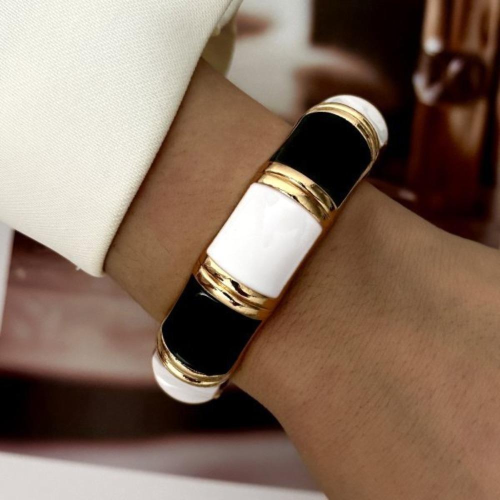 Emaille Emaille Armreif Schwarz Weiß Floral Zirkon Armband Party Schmuck Armband Party Anlass