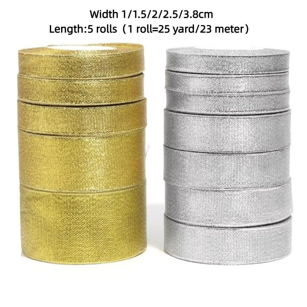 DIY 5 Rolls Satin Ribbon Glitter Gold Silver Gift Packaging Ribbon Organza Ribbon Craft Supplies