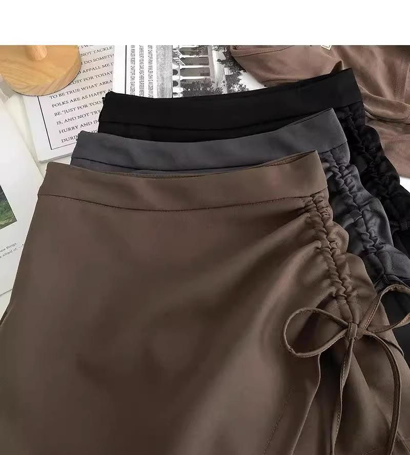 Women's Spring 2024 High-Waist Pleated A-Line Skirt with Drawstring - Fashionable Slim Korean Style Skirt Pants